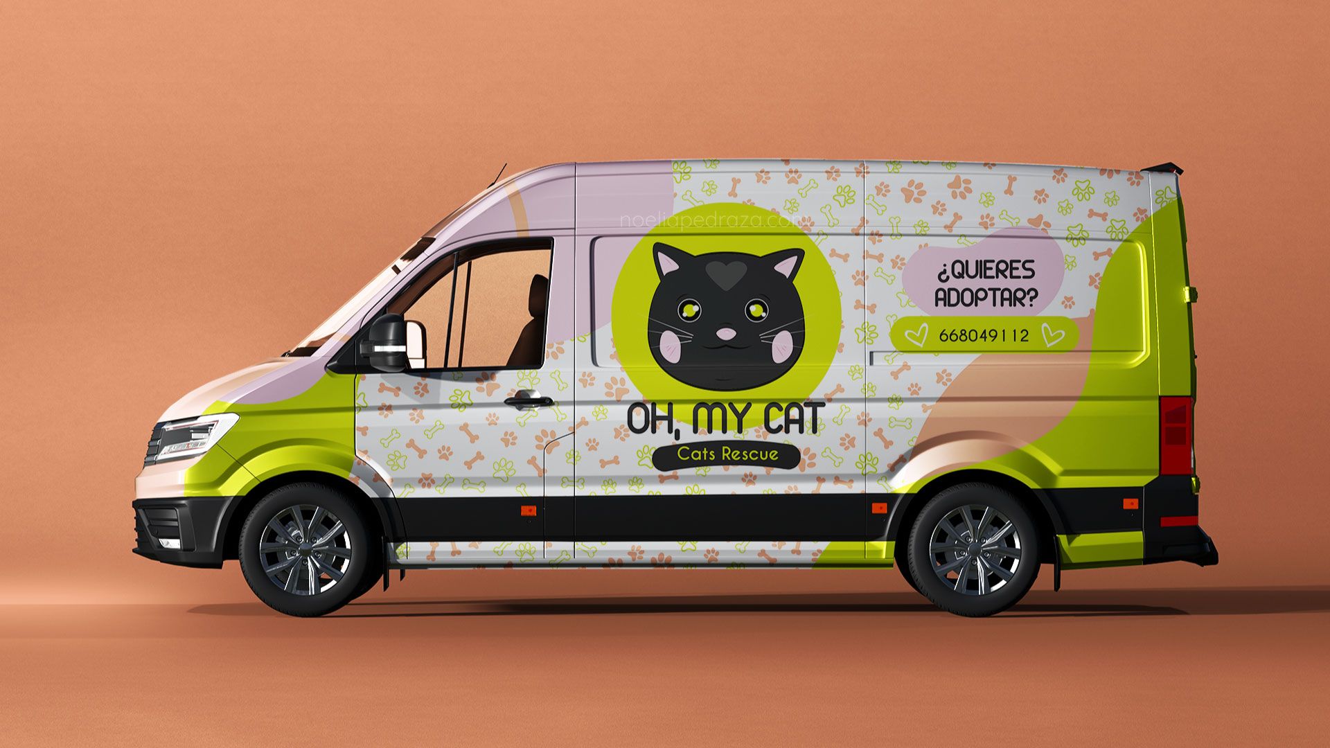 Diseño de furgoneta para protectora de gatos